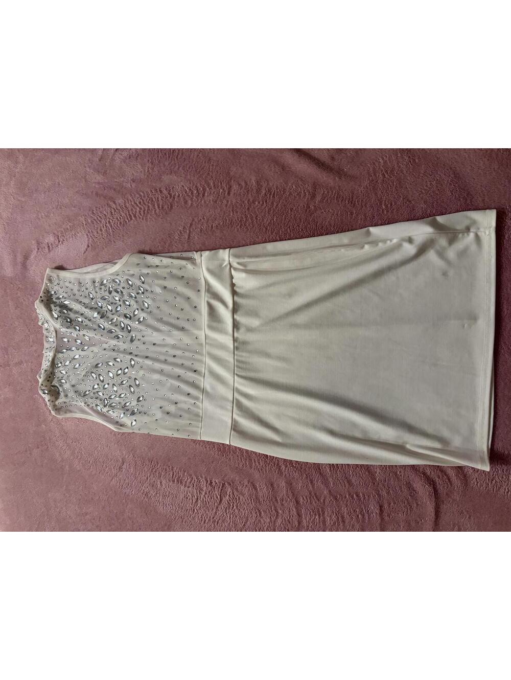 Elegant Cream Sleeveless Dress with Rhinestone Embellishment